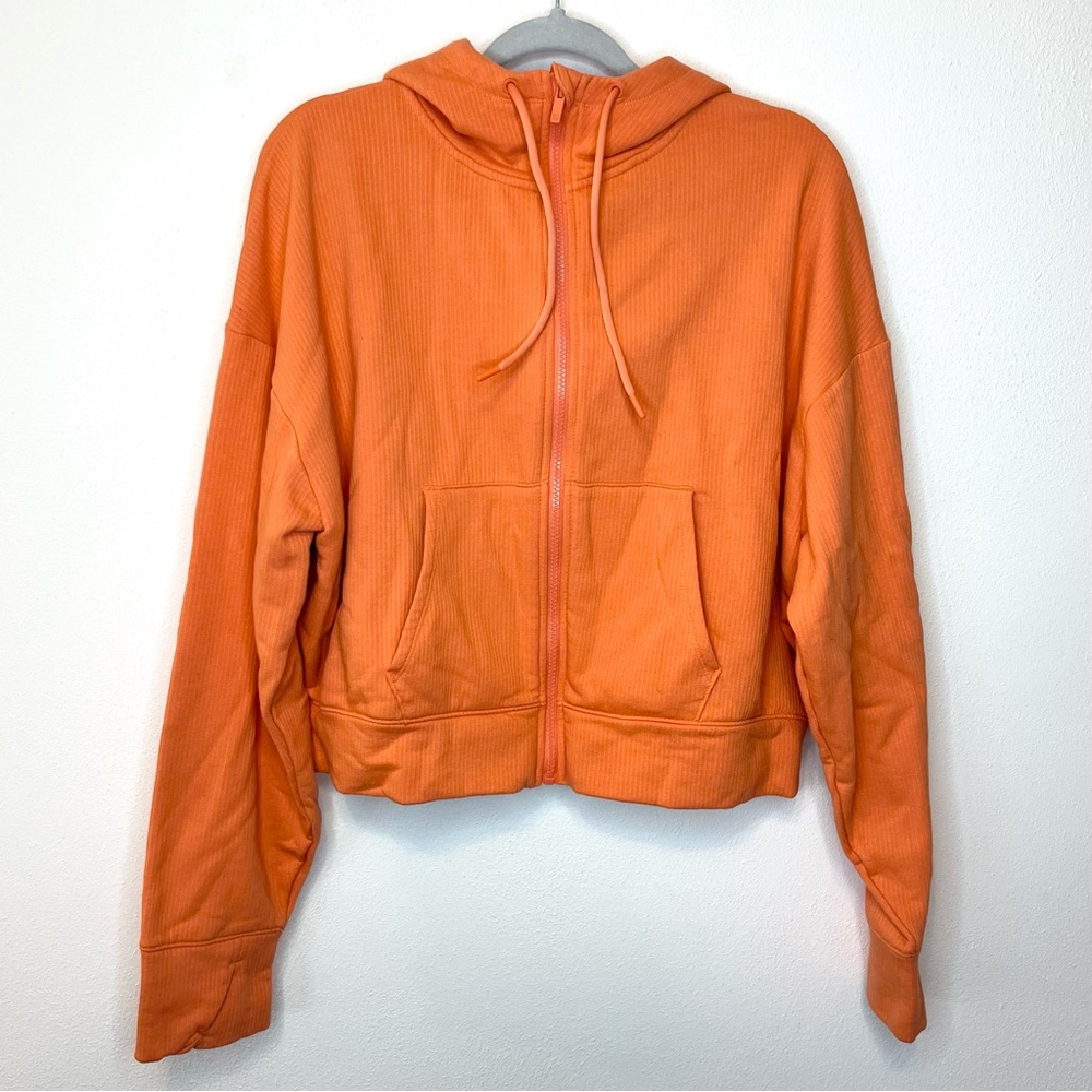 Women’s Ribbed Fleece Cropped Hooded Sweatshirt All in Motion Coral Orange sz XL